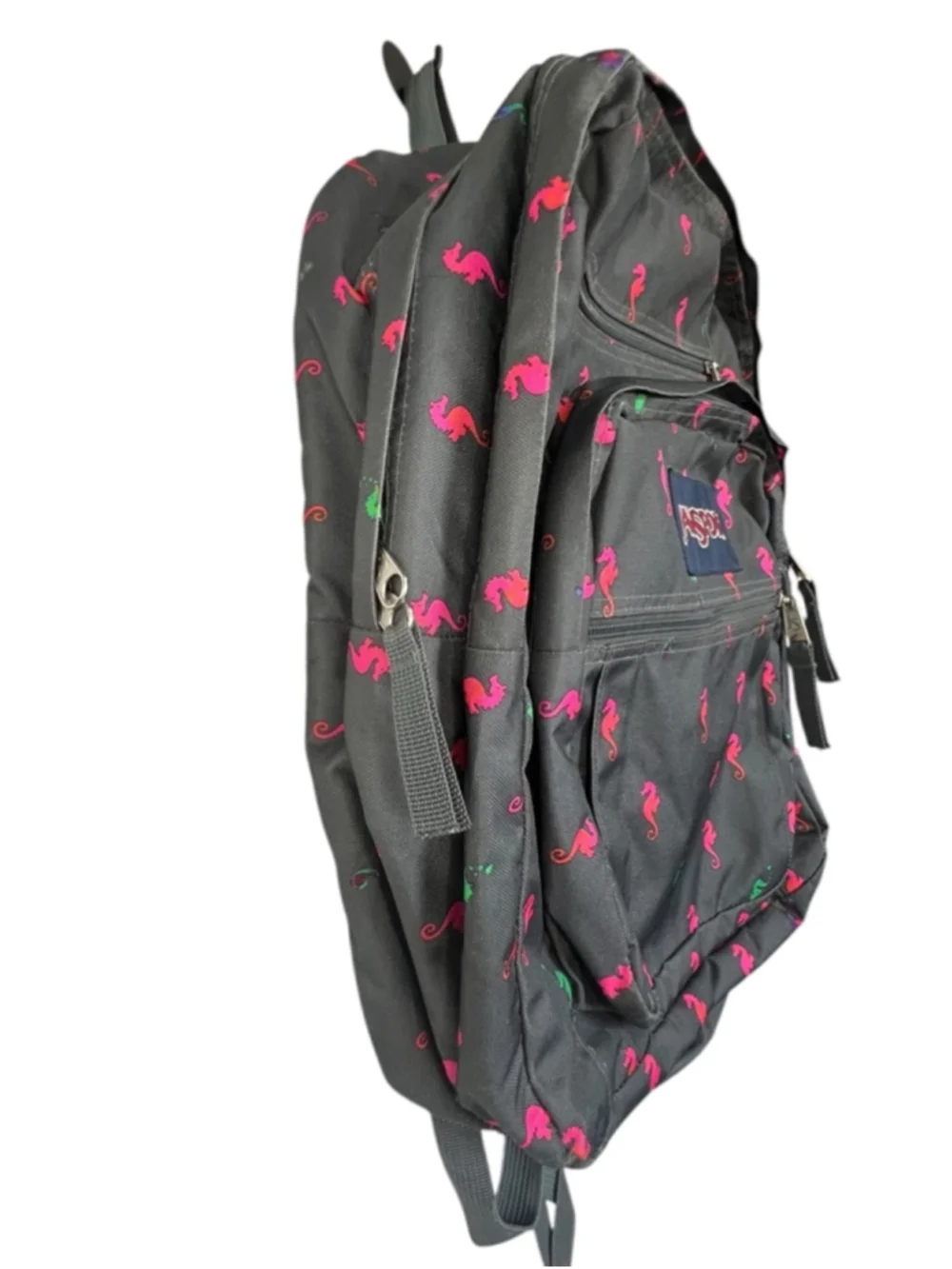 Jansport Grey And Pink Seahorse Print School Travel Laptop Book Bag Backpack